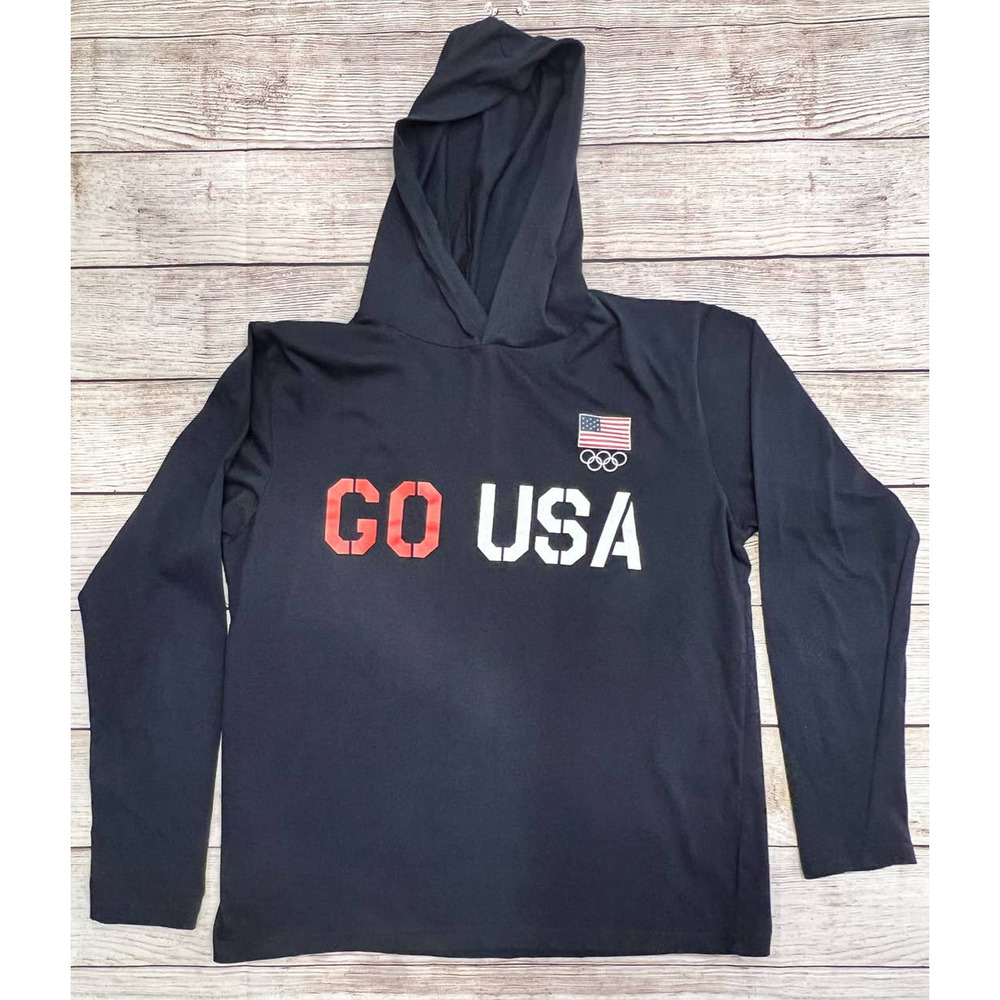 US Olympic Committee GO USA Navy Blue T Shirt Hoodie Size XL